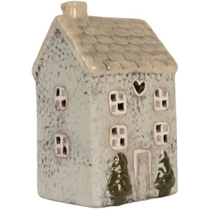 Clayre & Eef Świecznik Domek 9x8x15 cm Szaro-Beżowy