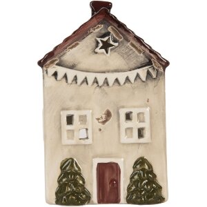 Clayre & Eef Świecznik Domek 10x8x15 cm Beżowo-Czerwony