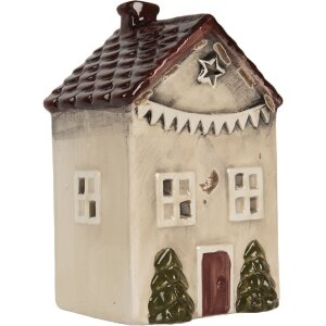 Clayre & Eef Świecznik Domek 10x8x15 cm Beżowo-Czerwony
