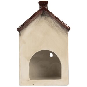 Clayre & Eef Świecznik Domek 10x8x15 cm Beżowo-Czerwony