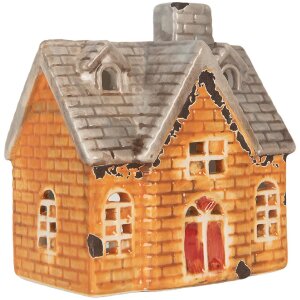 Clayre & Eef Świecznik Domek Pomarańczowo-Beżowy 13x8x14 cm