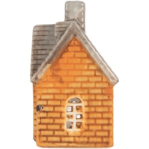 Clayre & Eef Świecznik Domek Pomarańczowo-Beżowy 13x8x14 cm