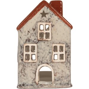 Clayre & Eef Świecznik Dom 8x7x13 cm Szary Czerwony