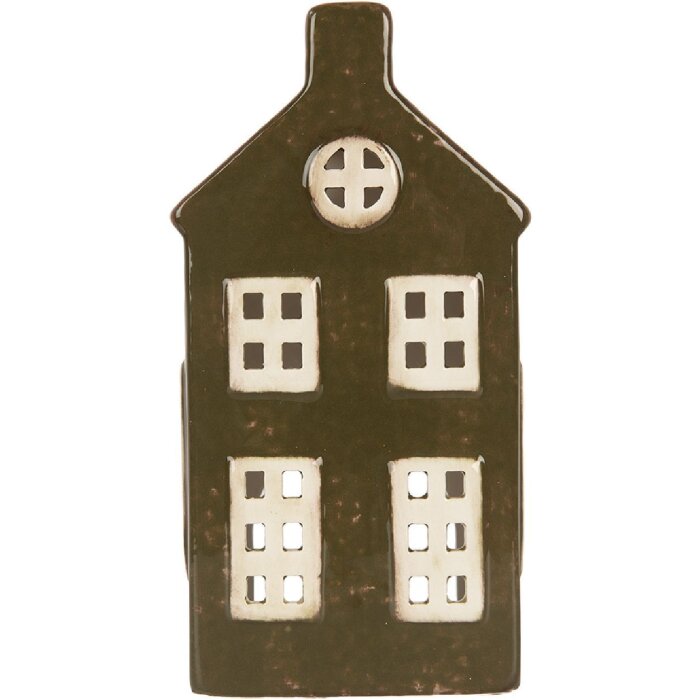 Clayre & Eef Świecznik Domek Zielono-Brązowy 8x6x16 cm
