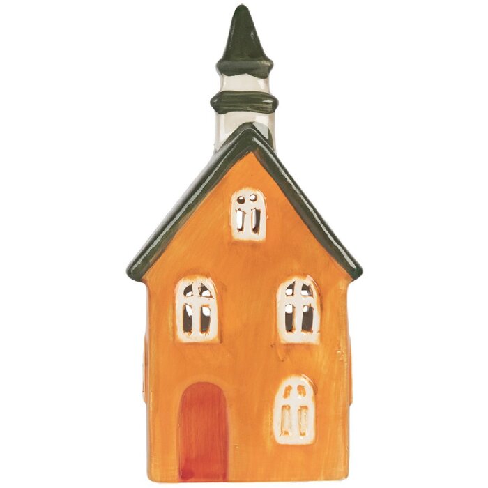 Clayre & Eef Świecznik Dom 10x7x21 cm Pomarańczowo-Zielony
