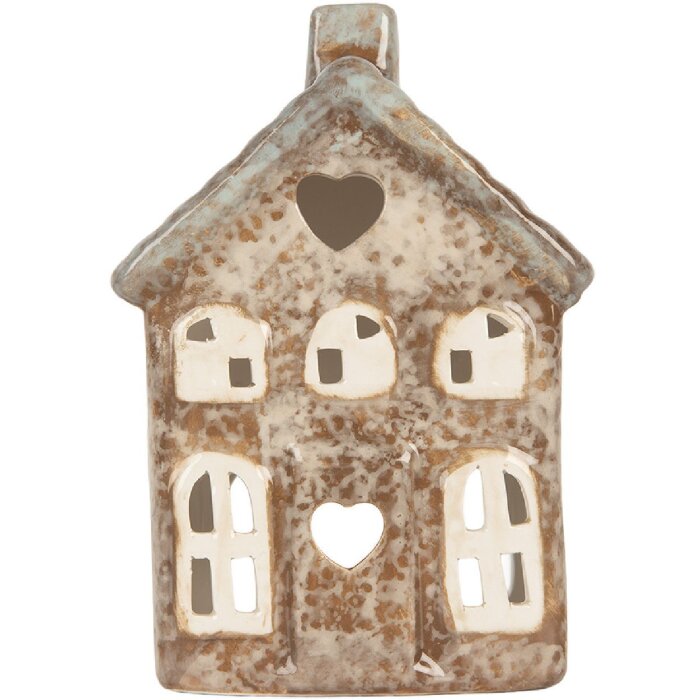 Clayre & Eef Świecznik Domek 9x6x13 cm Beżowo-Zielony