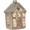 Clayre & Eef Świecznik Domek 9x6x13 cm Beżowo-Zielony