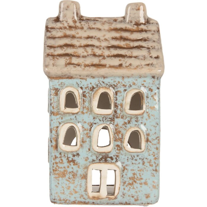 Clayre & Eef Świecznik Domek 8x7x15 cm Niebiesko-Beżowy