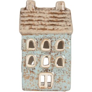 Clayre & Eef Świecznik Domek 8x7x15 cm Niebiesko-Beżowy