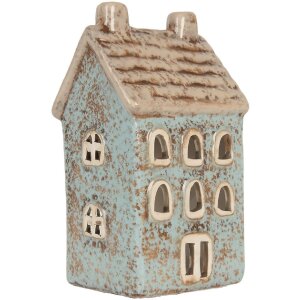 Clayre & Eef Świecznik Domek 8x7x15 cm Niebiesko-Beżowy