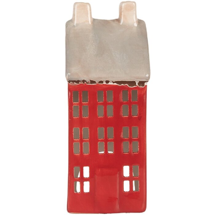 Clayre & Eef Świecznik Dom 7x7x18 cm Czerwono-Szary