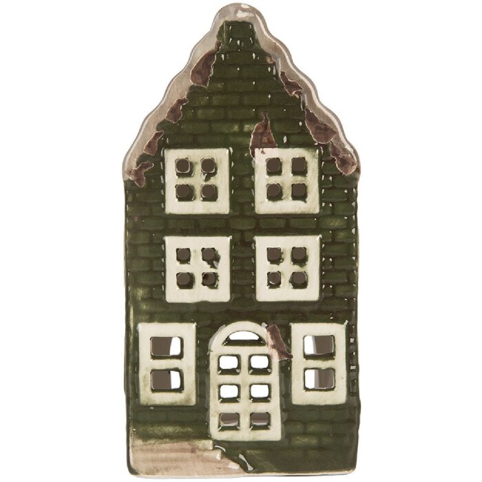 Clayre & Eef Świecznik Domek 7x7x14 cm Szaro-Zielony