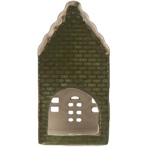 Clayre & Eef Świecznik Domek 7x7x14 cm Szaro-Zielony