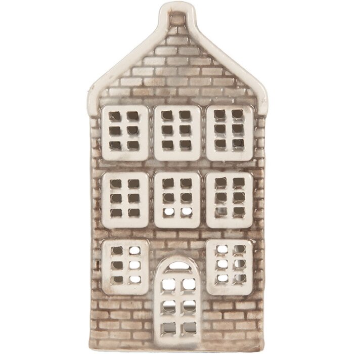 Clayre & Eef Świecznik Domek 7x7x14 cm Szaro-Pomarańczowy