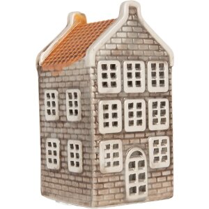 Clayre & Eef Świecznik Domek 7x7x14 cm Szaro-Pomarańczowy