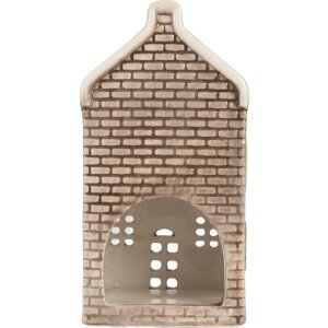 Clayre & Eef Świecznik Domek 7x7x14 cm Szaro-Pomarańczowy
