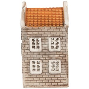 Clayre & Eef Świecznik Domek 7x7x14 cm Szaro-Pomarańczowy