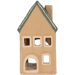 Clayre & Eef Świecznik Domek 6x6x11 cm Beżowo-Zielony