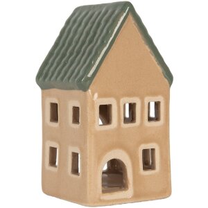 Clayre & Eef Świecznik Domek 6x6x11 cm Beżowo-Zielony