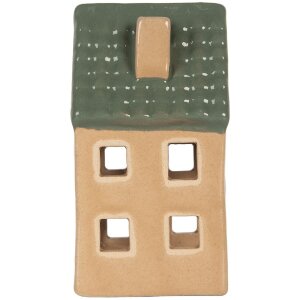 Clayre & Eef Świecznik Domek 6x6x11 cm Beżowo-Zielony
