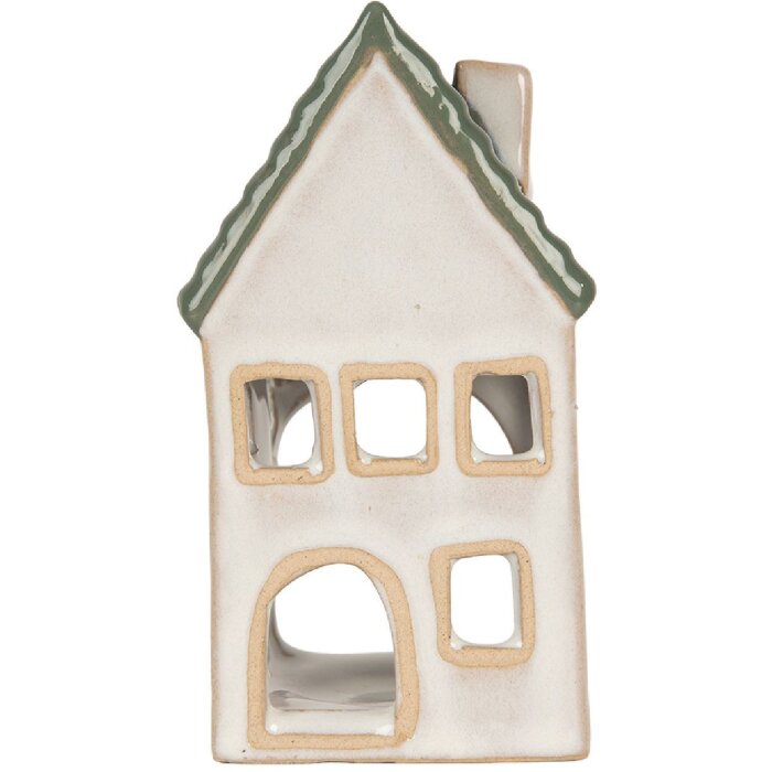 Clayre & Eef Świecznik Domek 7x7x13 cm Szaro-Zielony