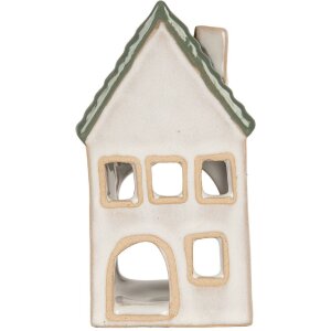 Clayre & Eef Świecznik Domek 7x7x13 cm Szaro-Zielony