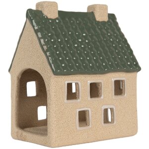 Clayre & Eef Świecznik Dom 8x11x14 cm Beżowo-Zielony