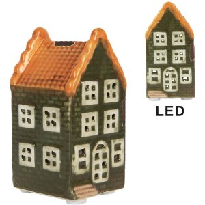 Clayre & Eef Dom z LED 4x4x8 cm Dolomitowa Dekoracja