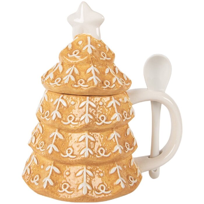 Kubek keramikowy Clayre & Eef 350 ml z pokrywką i łyżką