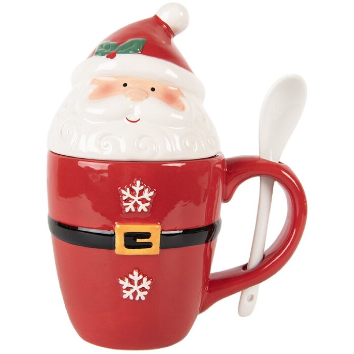 Clayre & Eef Kubek z Pokrywką i Łyżeczką 300ml