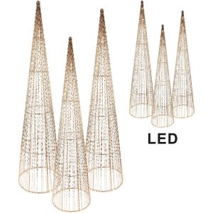 Clayre & Eef 50828 Dekoracyjny Stożek LED (Zestaw 3) Ø 20x80/16x60/11x40 cm / 6xAA