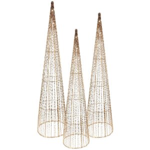 Clayre & Eef 50828 Dekoracyjny Stożek LED (Zestaw 3) Ø 20x80/16x60/11x40 cm / 6xAA