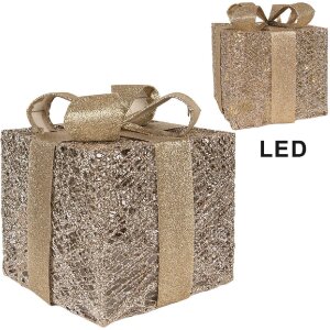 Clayre & Eef 66312 Dekoracja Prezent LED Zestaw 3-częściowy Złoty