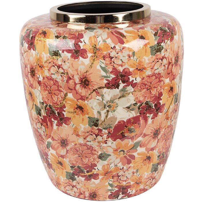 Clayre & Eef 66378 Waza dekoracyjna beżowo-pomarańczowa 33x36 cm