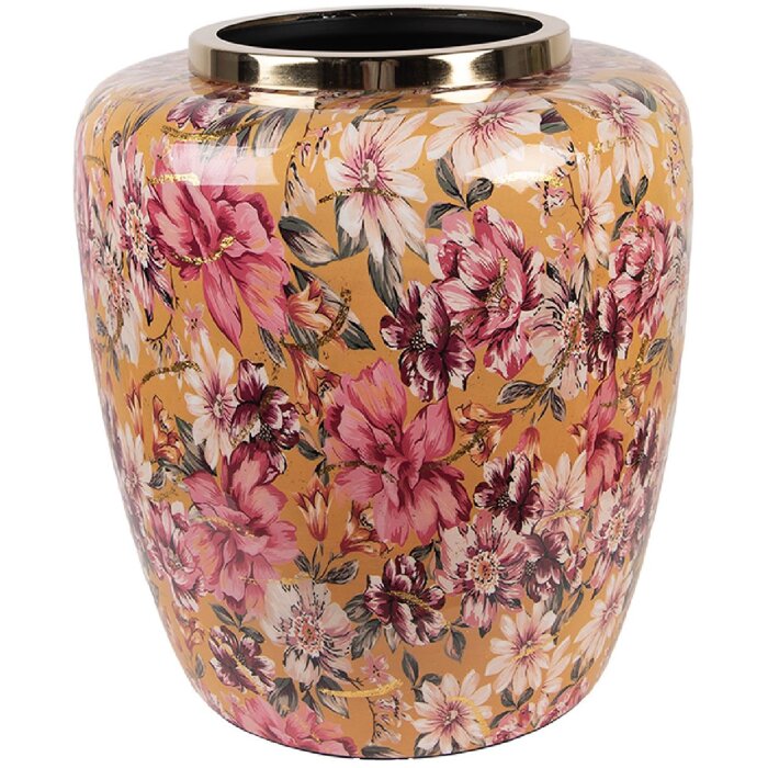 Clayre & Eef 66379 Żółto-różowa waza dekoracyjna Ø 33x36 cm