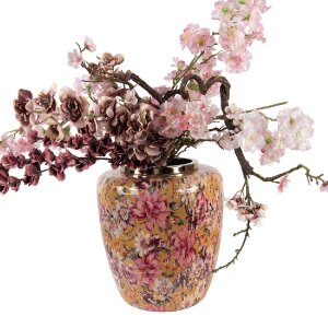 Clayre & Eef 66379 Żółto-różowa waza dekoracyjna Ø 33x36 cm