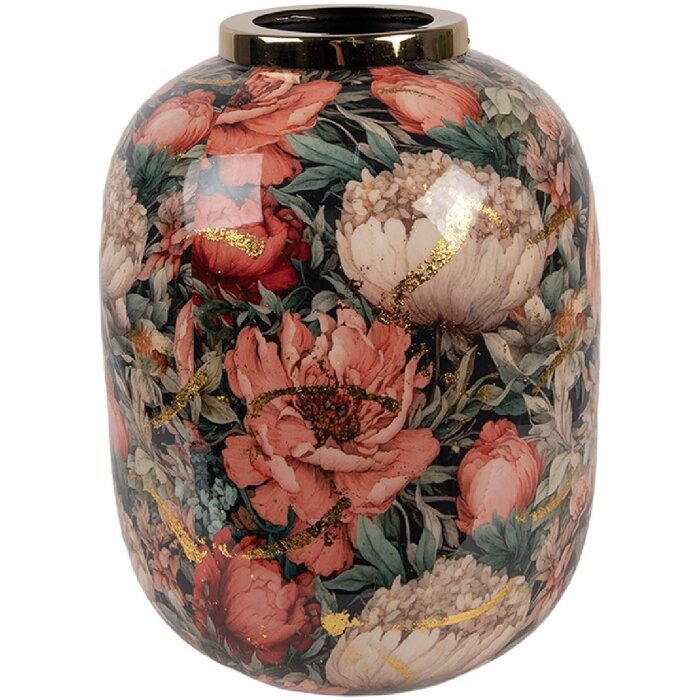 Clayre & Eef 66389 Dekoracyjna waza zielono-różowa Ø 17x22 cm