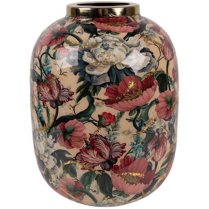 Clayre & Eef 66390 Dekoracyjna Waza Beżowo-Różowa 17x22 cm