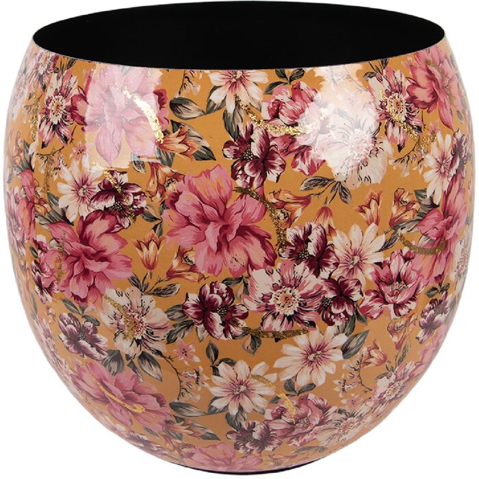 Clayre & Eef 66387 Żółto-Różowa Waza Dekoracyjna 28x25 cm