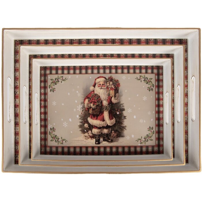 Zestaw 3 tac do serwowania Clayre & Eef – beżowo-czerwone, 40x30x4 cm