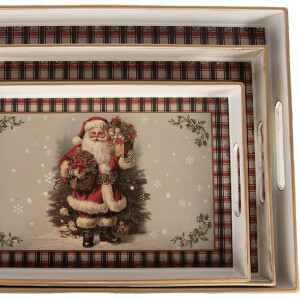 Zestaw 3 tac do serwowania Clayre & Eef – beżowo-czerwone, 40x30x4 cm