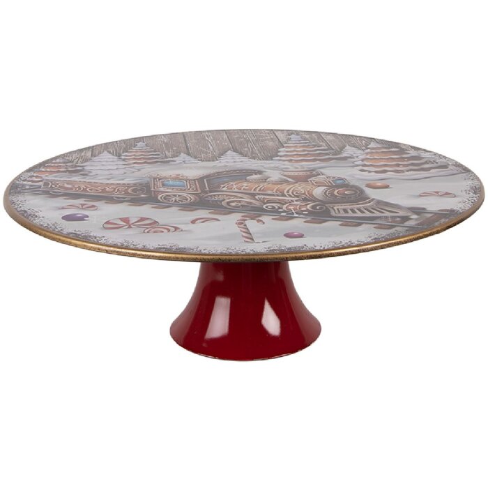 Clayre & Eef Talerz na tort Ø 29x10 cm Biało-Czerwony