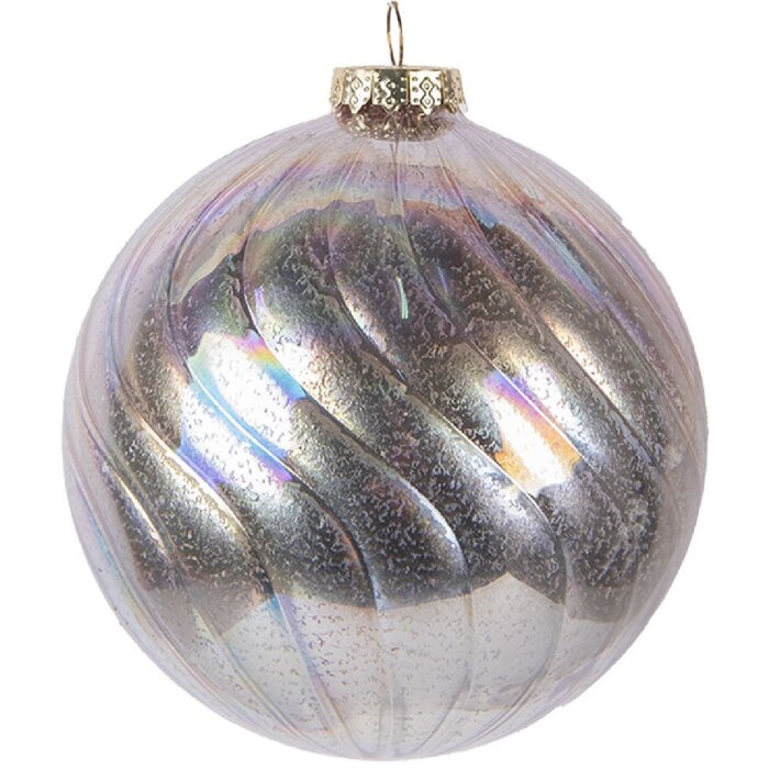 Kula świąteczna Clayre & Eef 10x10 cm, różowo-srebrna