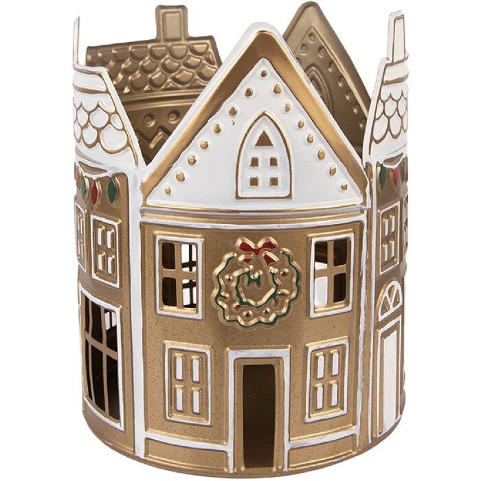 Clayre & Eef Świecznik Tealight Złoto-Biel 18x22 cm