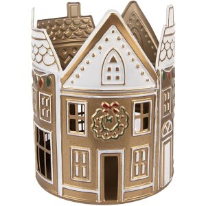 Clayre & Eef Świecznik Tealight Złoto-Biel 18x22 cm