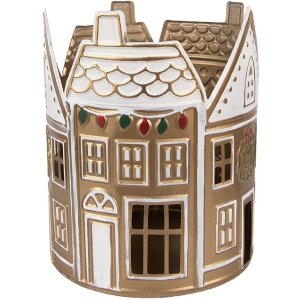 Clayre & Eef Świecznik Tealight Złoto-Biel 18x22 cm