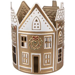 Clayre & Eef Świecznik Tealight Złoto-Biel 18x22 cm