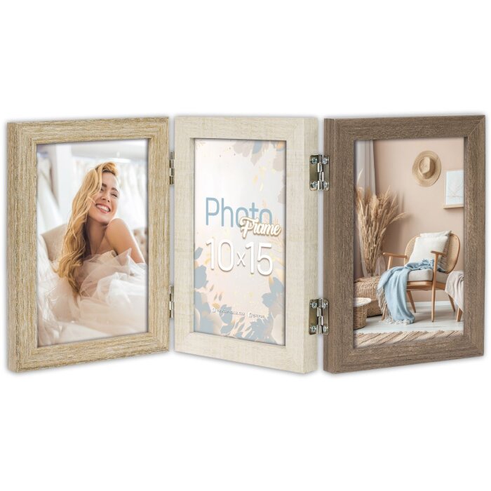 Ramka na zdjęcia drewniana ZEP Trani – 3 zdjęcia 10x15 cm, brąz/beż/krem