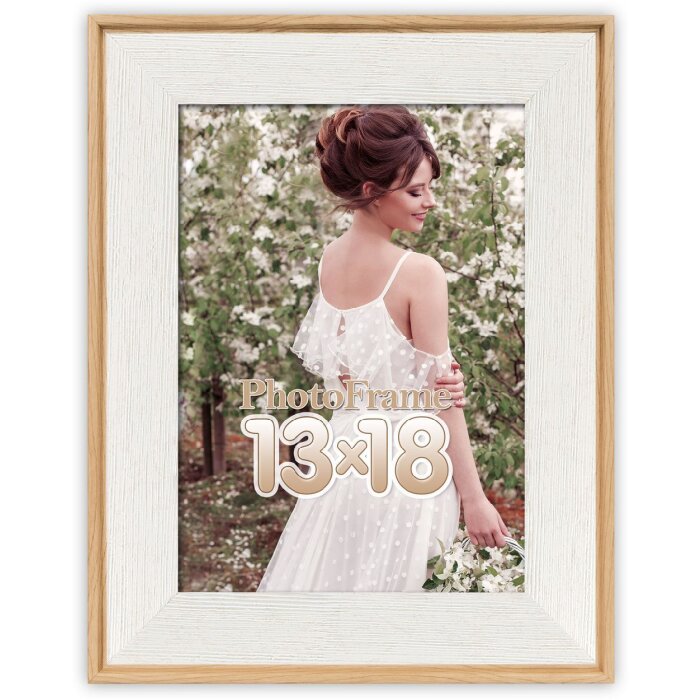 Ramka na zdjęcia SIENA z PS 30x40 cm, biała – elegancka, drewniana faktura