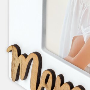 Ramka na zdjęcie z drewna Mama biała – format 10x15 cm
